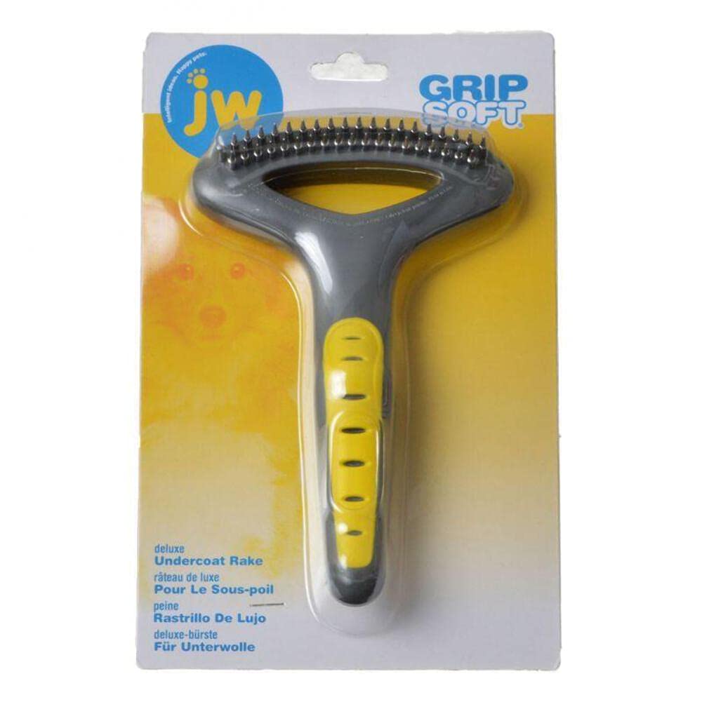JW Pet Company GripSoft Double Row Undercoat Rake Dog Brush Black Yellow 1