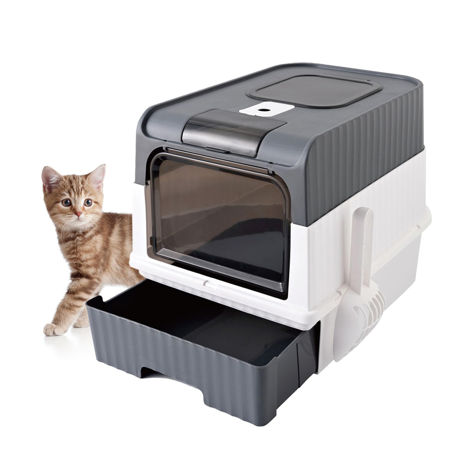 LCZLBRRD Enclosed Totally Cat Litter Box Kitty Litter Box with Lid Anti-Splashing Easy to Clean Drawer Type Tray Premium Covered Kitten Litter Box Front Entry Top Exit 18.5x14.4x13.4 Inches